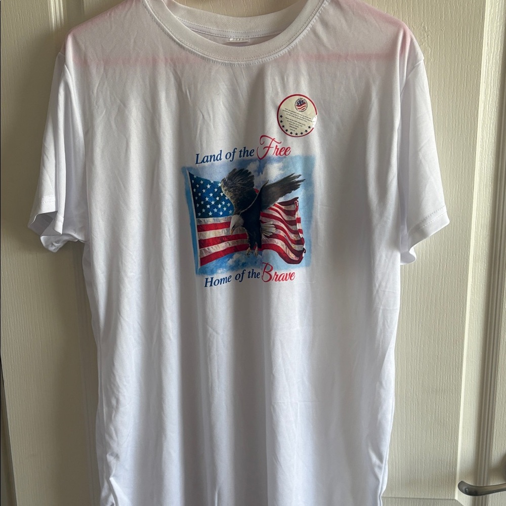 White Graphic T-Shirt with American Flag Design